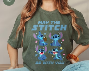 May The Stitch Be With You T-shirt, Star Wars Day Trending Tee, Wdw Stitch Hollywood Studios Shirt, Galaxy's Edge Family Vacation Trip