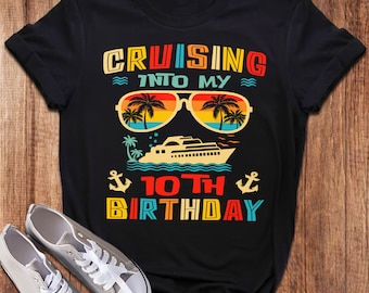 Custom Cruise Birthday Party Shirt, Personalized Cruising Into My 10th Birthday Family Matching T-Shirt, Cruise Ship Vacation Group Tee RE