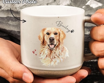 Personalized Watercolor Pet Photo Pottery Mug, Custom Dog Cat Portrait Coffee Cup Gift, Dog Remembrance Gift, Pottery Mug For Pet Lovers