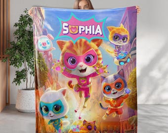 Custom Disney Superkitties Blanket, Custom Super Kitties Blanket Gift, Super Kittie Buddy Bitsy Ginny Sparks Hero Blanket, Superhero Kitties