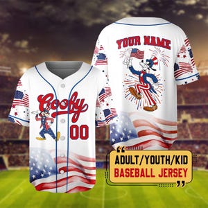 Personalized Disney 4th Of July Mickey & Friends Baseball Jersey, Custom Disneyland 4th Of July Jersey Kids, 4th July Family Matching Jersey image 3