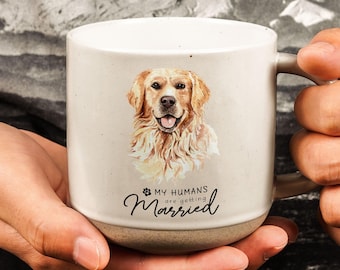 Custom My Humans Are Getting Married Pottery Mug Gift, Personalized Dog Photo Engagement Pottery Mug, Wedding Dish Gifts, Dog Engagement Mug