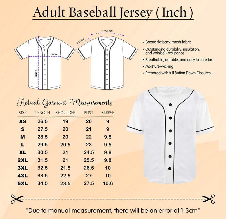 a baseball jersey size guide for men and women