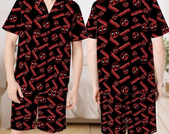 Funny Deadpool Short Pajama Set, Superhero Short Pajamas, Trending Deadpool And Wolverine Pajama Set, Matching Short Pajamas Set Gifts