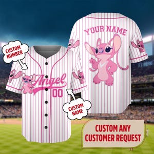Personalized Disney Stitch Angel Baseball Jersey, Custom Kid Youth Adult Baseball Shirt, Lilo and Stitch Jersey, Stitch Birthday Girl Gift bild 1