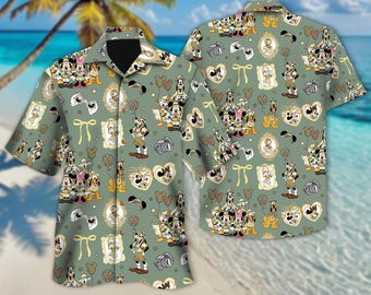 Camisa hawaiana de Mickey Mouse y Minnie estilo safari, camisa abotonada de WDW Animal Kingdom, camisa verde de aventura en la jungla, camisa de viaje de safari de WDW en Hawái