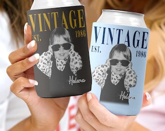 Personalized Retro Photo And Year Can Coolers, Custom Picture Birthday Can Cooler, Retro 30th Birthday Can Sleeves, 30th Birthday Gift