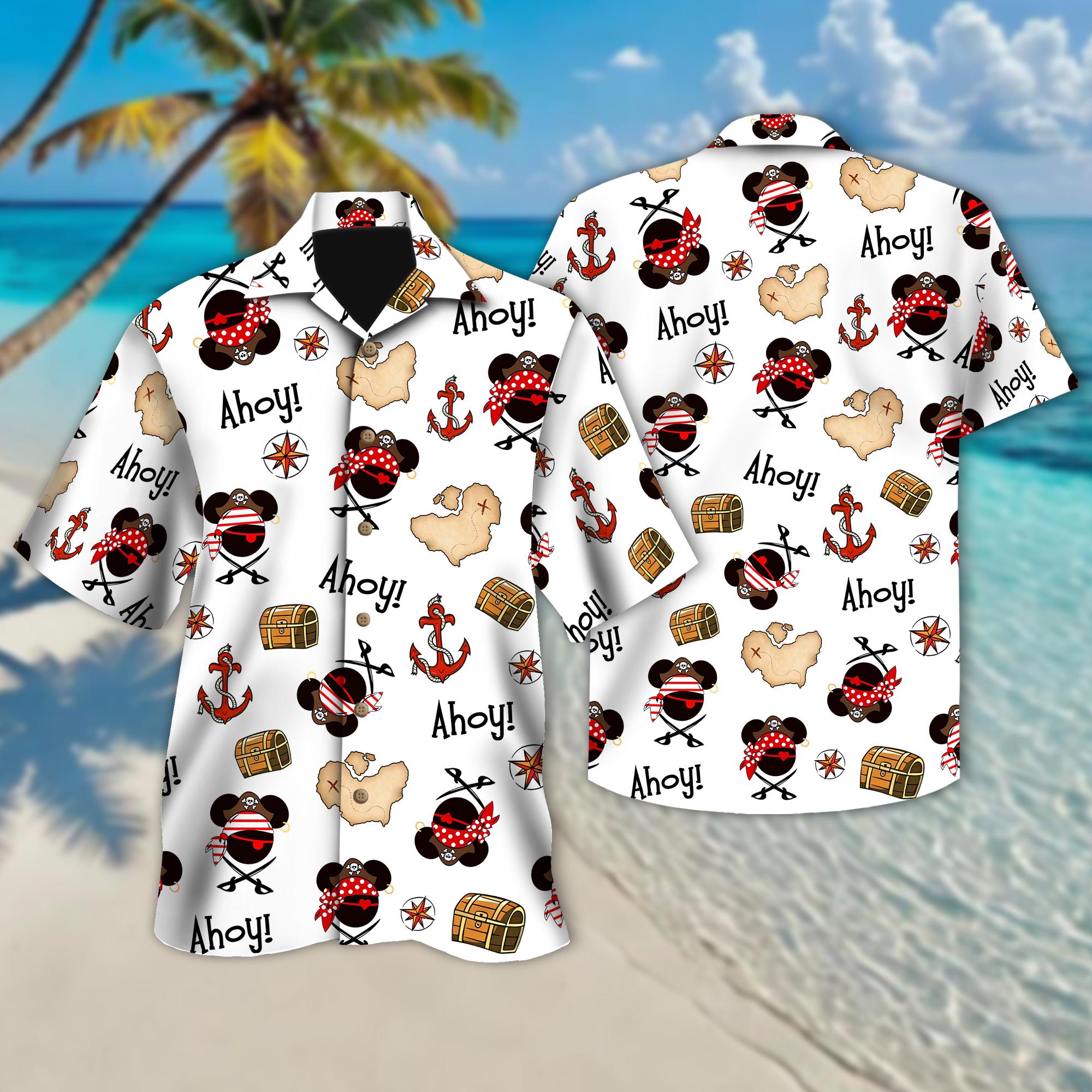 Discover Ahoy Mickey Minnie Pirate Disney Hawaiian Shirt, Mickey And Friends Tropical Flowers Button Up, Beach Shirt