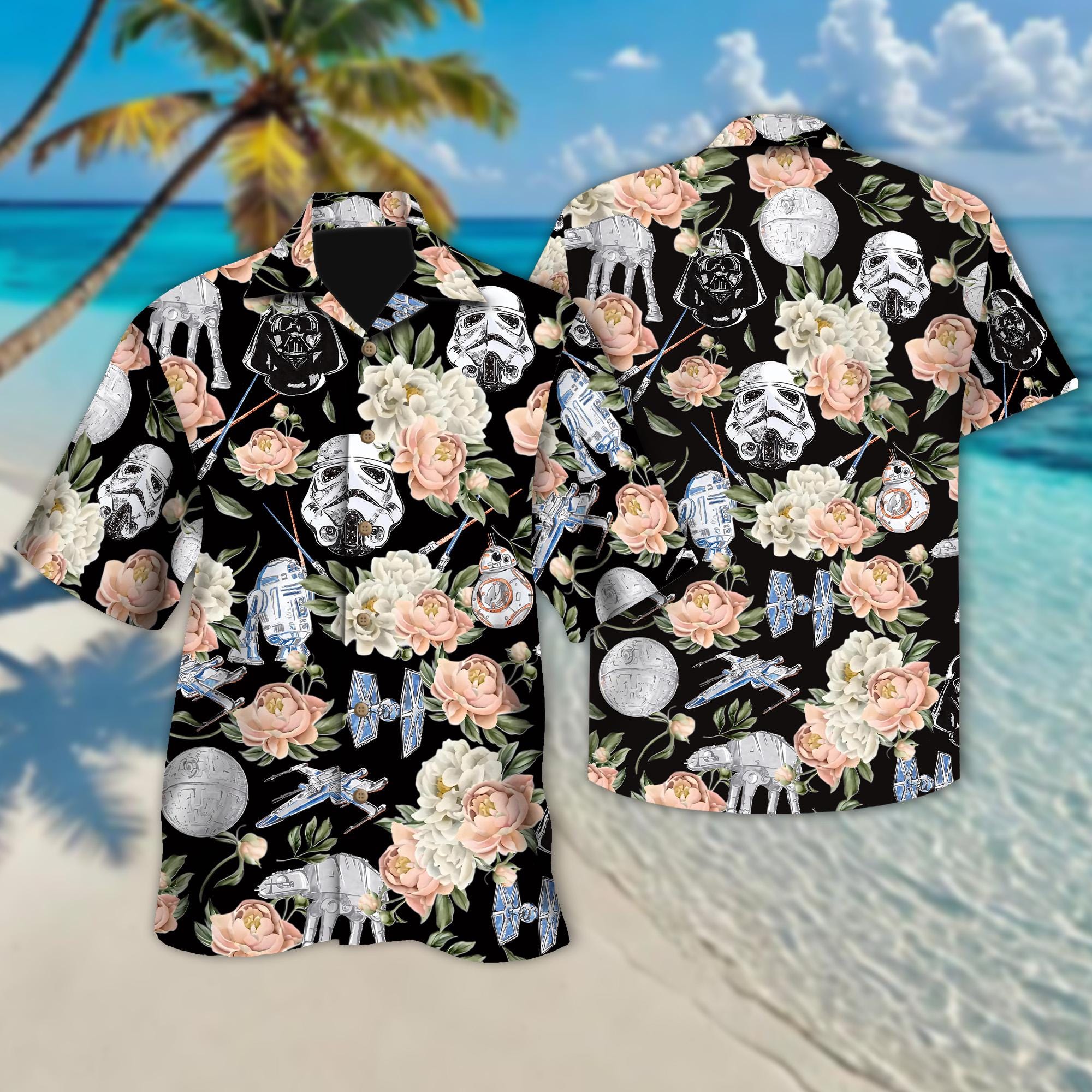 Discover Disney Floral Star Wars Hawaiian Shirt, Stormtrooper R2D2 BB8 Spaceship Button Up, Disneyland Star Wars Summer Beach Shirt, Aloha Trip Shirt