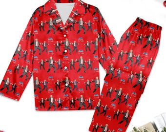Trump Dancing Unisex Pajamas Set, Trump Family Sleepwear, Trump Christmas Gift for Dad, Cozy Holiday Wear, Trump President Pajamas Shirt