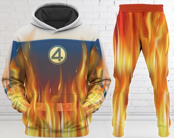 Johnny Storm Human Torch Costume Halloween Hoodie, Human Torch Fantastic Four First Steps 3D Shirt, Johnny Storm All Over Printed Sweatshirt