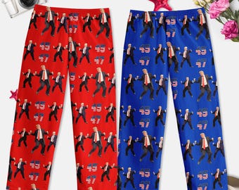 Trump 45 47 President Sleepwear, Cozy Holiday Wear, Trump Dancing Unisex Pajamas Pants, Trump Family Sleepwear, Dancing Trump Pajamas Pants
