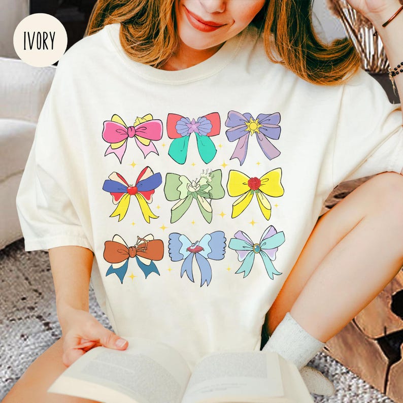Princess Coquette Bow Watercolor Shirt, Magic Castle Sweatshirt, Aurora Ariel Belle Cinderella T-Shirt, Coquette Bow Girls Matching Tees image 1