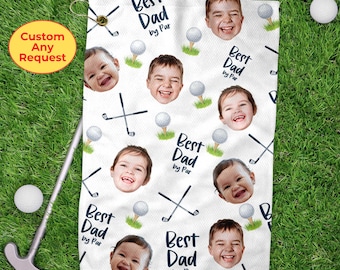 Custom Kid Face Photo Portrait Best Dad By Par Golf Towels, Father's Day Gift, Personalized Golf Towels With Photo For Dad, Golf Lovers Gift