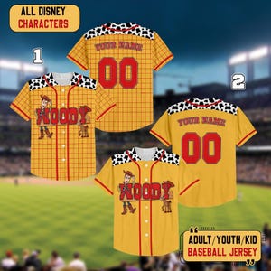 Personalized Woody Toy Story Baseball Jersey, Toy Story Jersey, Disney Jersey, Gift for Disney Fans, Matching Disney Baseball Team Outfit