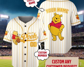 Custom Disney Winnie the Pooh Pooh Baseball Jersey, Custom Kid Youth Adult Disney Jersey, Baseball Disneyland Trip Gift for Sport Fans