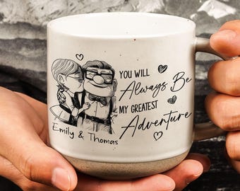 Taza de cerámica personalizada "Wdw Up You're My Greatest Adventure", taza de café personalizada para aniversario, regalo para ella, taza de aniversario de bodas.