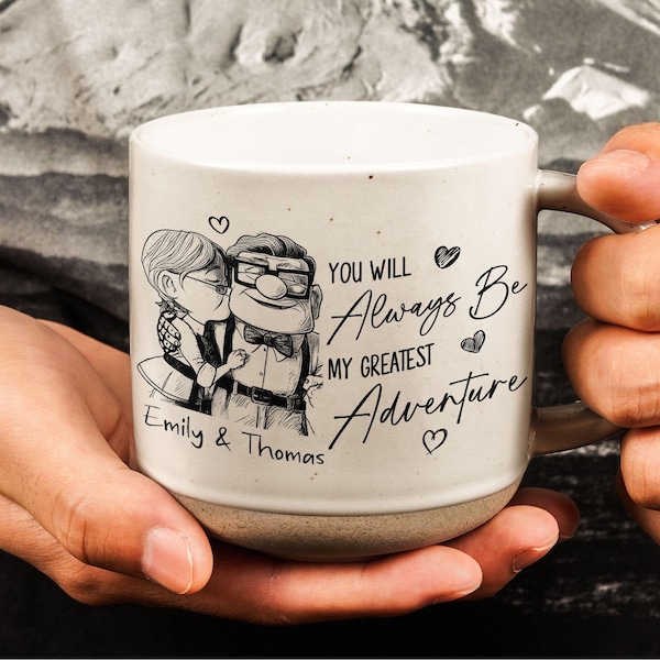 Personalized Wdw Up You're My Greatest Adventure Pottery Mug, Custom Anniversary Coffee Mug Mug Gift for Her, Wedding Anniversary Mug