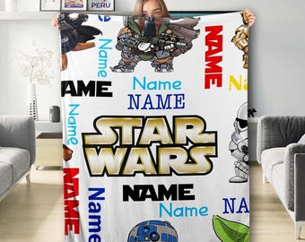 Personalized Space War Plush Fleece Blanket, Custom Name Galaxy Sci-Fi Characters Blanket, Home Decor, Birthday Christmas Gift, Gift For Kid