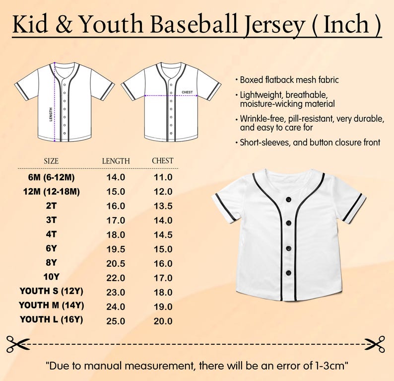 a picture of a baseball jersey size guide