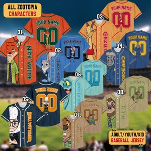 Personalized Disney Zootopia Characters Baseball Jersey, Custom Judy Hopps Nick Wilde Jerseys, Zootopia Baseball Team Outfit, Disney Shirts bild 1