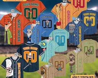 Personalized Wdw Zootopia Characters Baseball Jersey, Custom Judy Hopps Nick Wilde Jerseys, Zootopia Baseball Team Outfit, Wdw Shirts