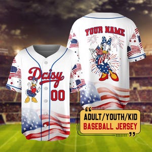 Personalized Disney 4th Of July Mickey & Friends Baseball Jersey, Custom Disneyland 4th Of July Jersey Kids, 4th July Family Matching Jersey image 5