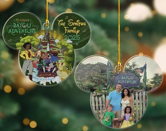 Adorno navideño personalizado para la aventura de Tiana en Bayou, viaje a Disneyland, con foto y texto personalizados, regalo para los amantes de Tiana.