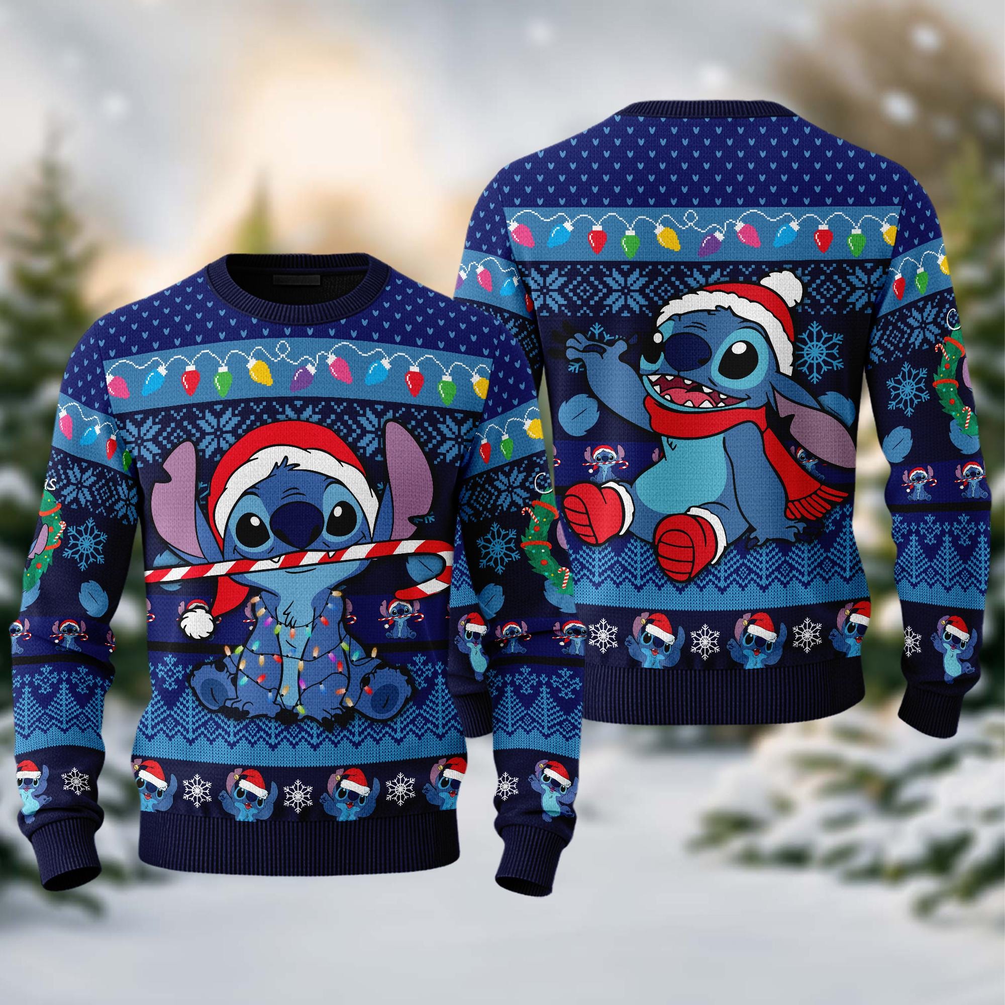 Discover Stitch Ugly Christmas Sweater, Lilo And Stitch Xmas Sweatshirt, Happy Holidays Christmas Stitch Ugly Christmas Sweater