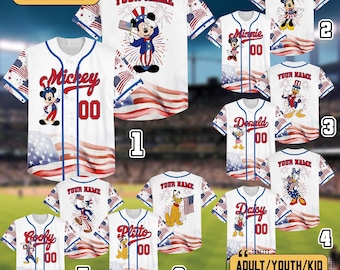Personalized Disney 4th Of July Mickey & Friends Baseball Jersey, Custom Disneyland 4th Of July Jersey Kids, 4th July Family Matching Jersey