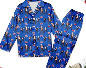 Trump Dancing Unisex Pajamas Set, Trump Family Sleepwear, Trump Christmas Gift for Dad, Cozy Holiday Wear, Trump President Pajamas Shirt