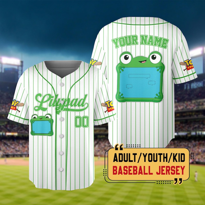 Personalized Wdw Toy Story 5 Characters Baseball Jersey, Custom Woody Buzz Lightyear Lilypad Shirts, Toy Story Baseball Team Outfit Bild 3