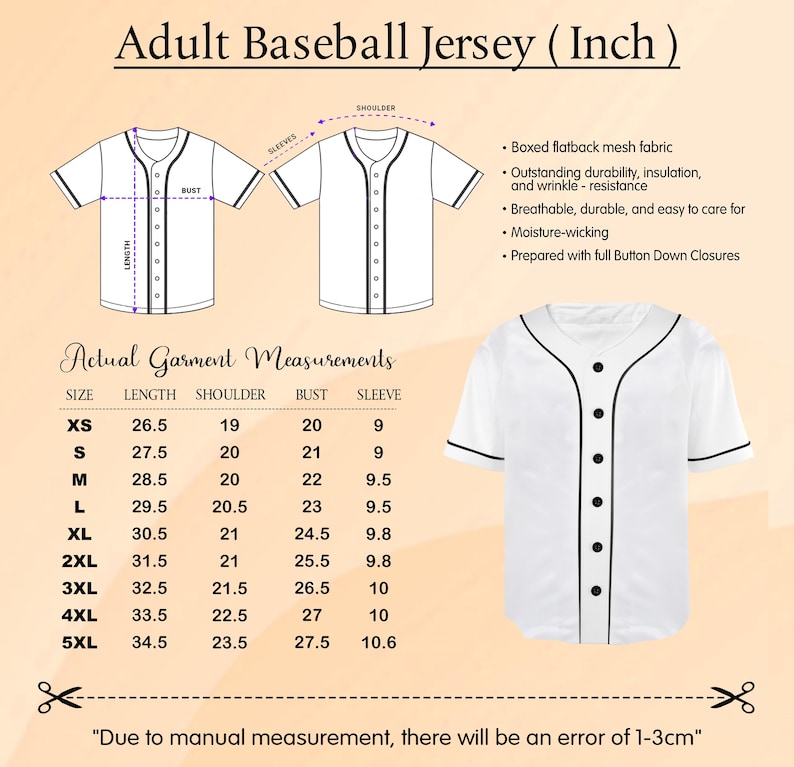 a baseball jersey size guide for men and women
