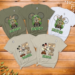 Chemise d'anniversaire personnalisée Mickey et ses amis Family Kingdom, chemise d'anniversaire garçon fille, chemise d'anniversaire safari Mickey et ses amis image 1
