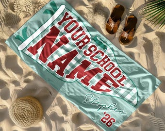 Custom College Pennant Beach Towel, Personalized School Banner School Spirit Beach Towel, University Graduation Beach Towel Gift, Pool Towel