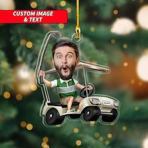 Personalized Golfer Ornament, Custom Image And Text Golf Lover Ornament, 2D Printed Golf Cart Christmas Tree Ornament, Christmas Ornament