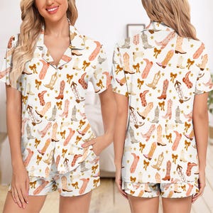 Cowboy Cowgirl Western Print Short Pajamas, Trendy Pajamas Gift for Her, Cowboy Boot Short Pajama Set, Cowgirl Short Pajamas Set Gift
