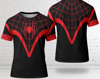 Camiseta 3D de disfraz de Halloween de Miles Morales, cosplay de Spidey y sus increíbles amigos, pin de Spidey para niño (regalo de cumpleaños), disfraz de superhéroe de WDW
