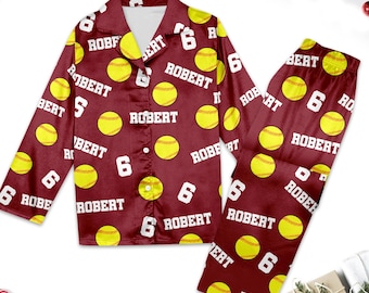 Personalized Softball Pajamas With Name, Custom Sport Pajamas for Family, Team Gift For Softball Players, Baseball Custom Pajama