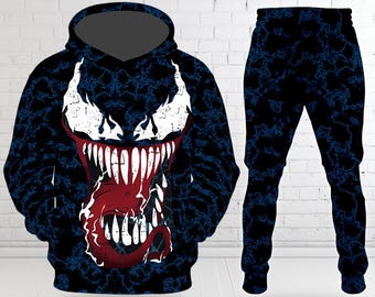 Venom 3D Halloween Costume Hoodie, Anti Superhero Character Halloween Party Outfit, 3D Cosplay Costume Sweatshirt, All Over Print Hoodie