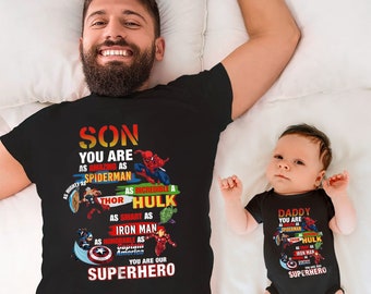 Personalized Daddy You Are Superhero Shirt, Matching Dad & Son Tees, Custom Hero Movie T-Shirt, Superhero Family Character Group Outfit