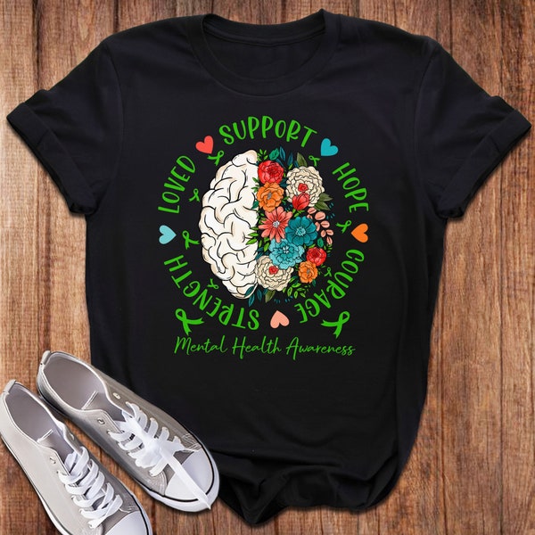 Floral Brain Mental Health Awareness T-Shirt, Brain Cancer Shirt, Green Ribbon Shirt For Family, Mental Health Matters Sweatshirt RE