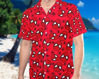 Spider Man Cartoon Hawaiian Shirt, Spiderman Button Up, Spider Man Friends Hawaii Shirt, Spider Man Red Hawaii Beach Shirt, Spider Man Shirt