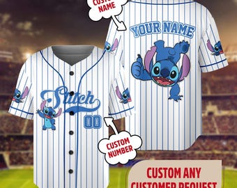 Personalized Disney Stitch Baseball Jersey, Custom Kid Youth Adult  Lilo and Stitch Baseball Shirt, Disneyland Trip Outfit, Birthday Gift