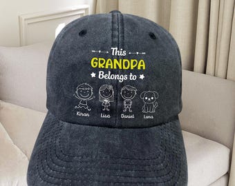 Personalized This Grandpa Belongs To Wash Cap, Custom Grandkids Name Cap For Dad, Father's Day Gift for Him, Grandpa Gift from Grandchildren