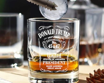 Verre président Donald Trump 45 47, verre à whisky rond américain Maga Trump 11 oz, cadeau conservateur, cadeau politique du parti républicain Trump