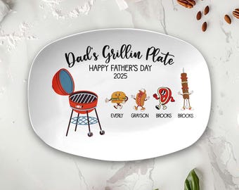 Personalized BBQ Grilling Plate For Father's Day, Custom Dad's Grillin Platter Gift For Dad, Papa's Grill Plate Birthday Gift, Gift For Dad