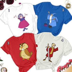 Retro The Sword in the Stone Characters Squad Matching Custom Shirt, Magic Kingdom Unisex Group T-shirt, Family Birthday Gift For Kid