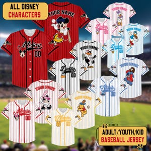 Personalize Disney Mickey & Friends Cute Striped White, Custom Disneyland Baseball Team, Stitch Jersey, Daffney Duck Baseball Shirt