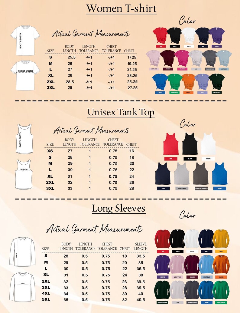 a women's t - shirt with different colors and sizes